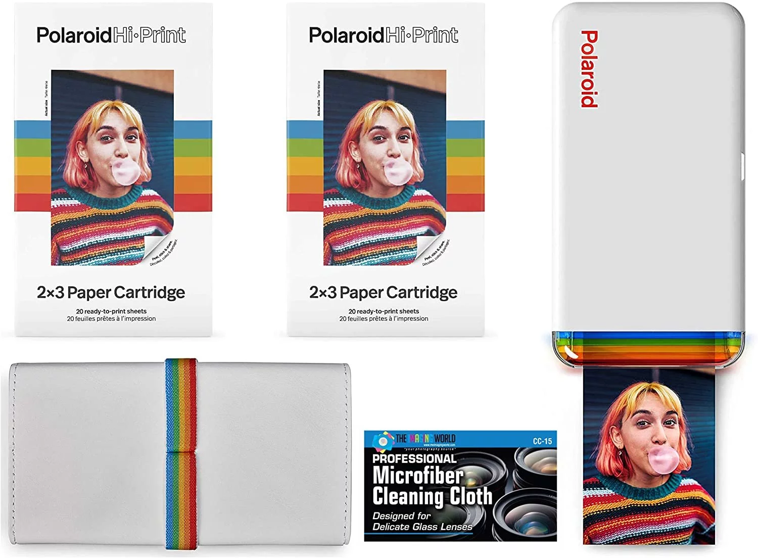 Polaroid Hi-Print - Bluetooth Connected 2x3 Pocket Phone Photo Printer with 2 Polaroid HiPrint 2x3 Paper Cartridges 40 Sheets, Special Pouch/Case and Microfiber Cloth