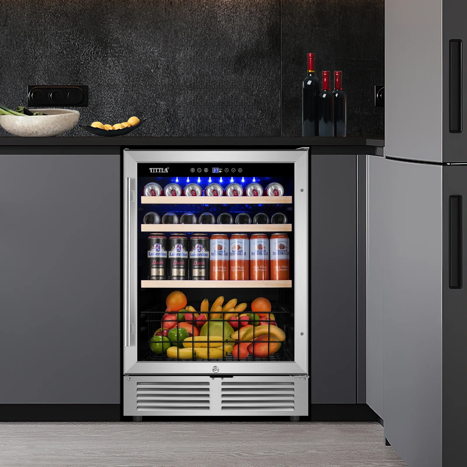 Tittla 24'' Beverage Refrigerator Cooler,150-Cans Built-in Wine Cooler Beverage Cooler 37°-65°F, Low Noise Energy Saving for Beer and Soda or Fruit