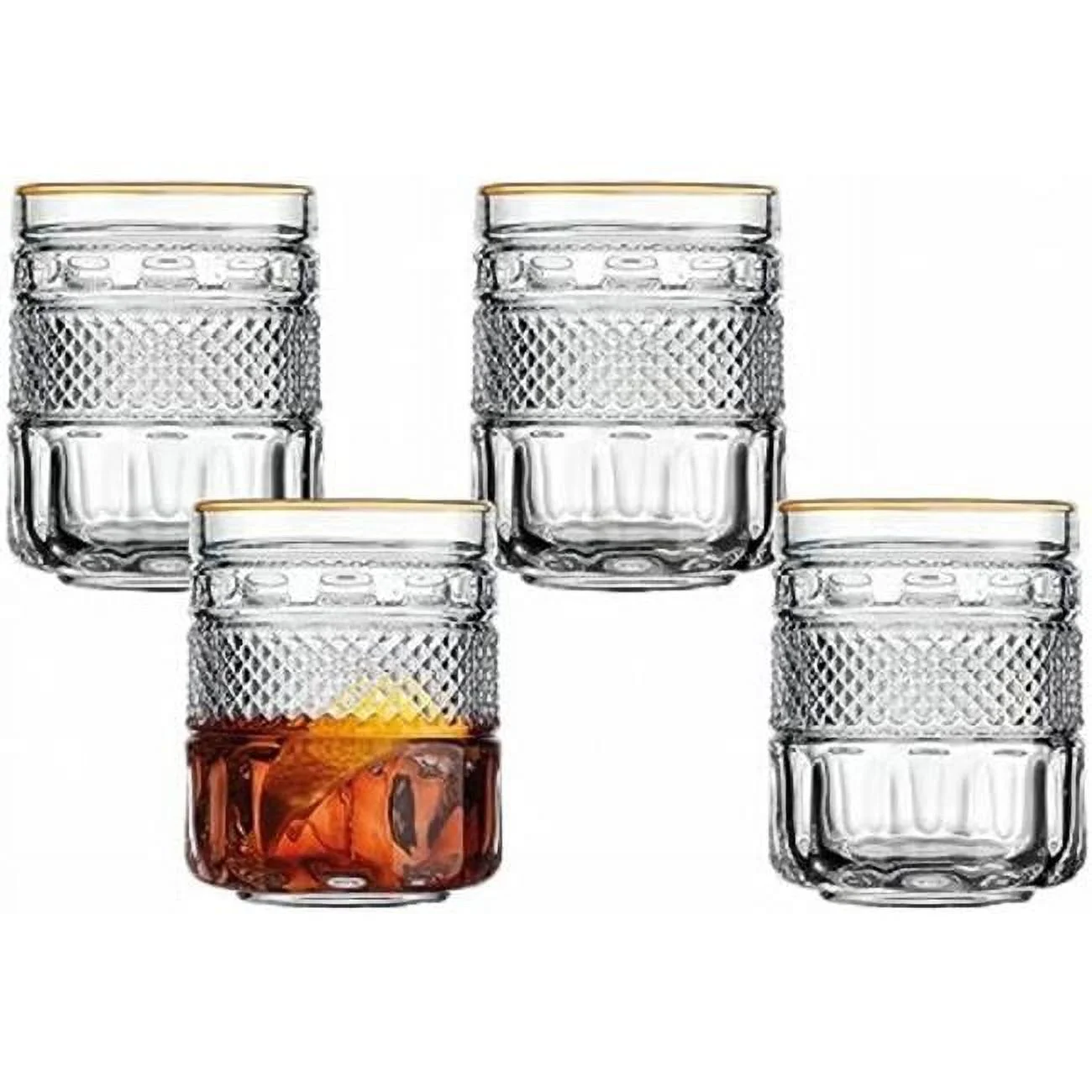 1 oz Juniper Gold Rim Double Old Fashioned Beverage Glass Cup - Set of 4