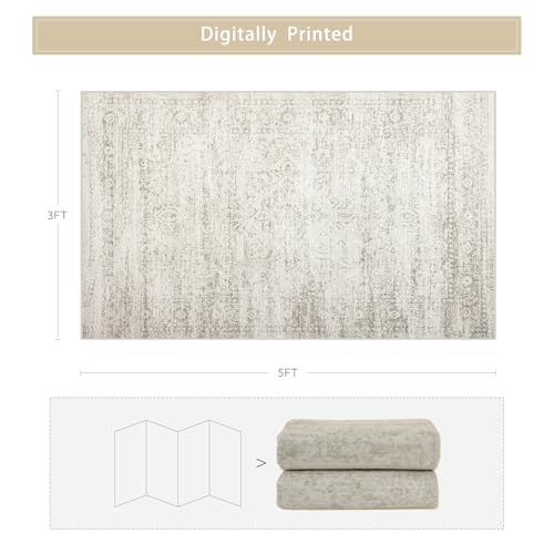 Washable Rugs 8x10 Area Rugs for Living Room,Rugs for Bedroom,Large Carpets,Ultra Soft Faux Wool Retro Dining Room Rug,Non Slip&Non-Shedding Low Pile Vintage Print Rug for Home Office Decor