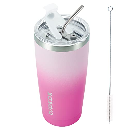 BJPKPK Insulated Tumbler 20 oz Stainless Steel Coffee Travel Thermal Cup With lids And Straws,Light Pink