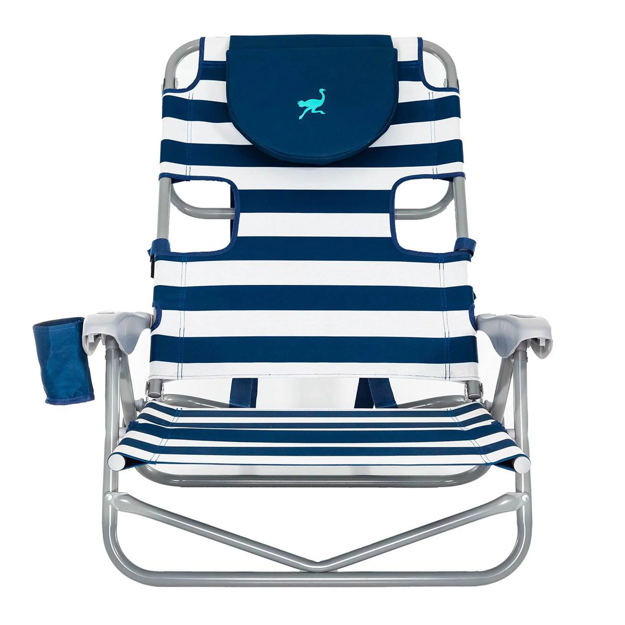 Ostrich 3N1 Reclining Beach Chair & On-Your-Back Beach Chair, Striped Blue