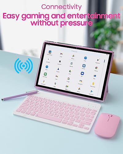 ATOZEE 10 in Tablet 2 in 1 Android 14 Tablets with Keyboard 10 inch Tabletas, Include Mouse Stylus Pen Case, 6000mAh 6GB+32GB ROM 1TB Expandable Tableta, 2MP+8MP Dual Camera, WiFi-6 BT Tablet PC.