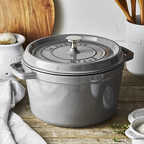 STAUB Cast Iron Dutch Oven 5.5-qt Round Cocotte, Made in France, Serves 5-6, Black Matte