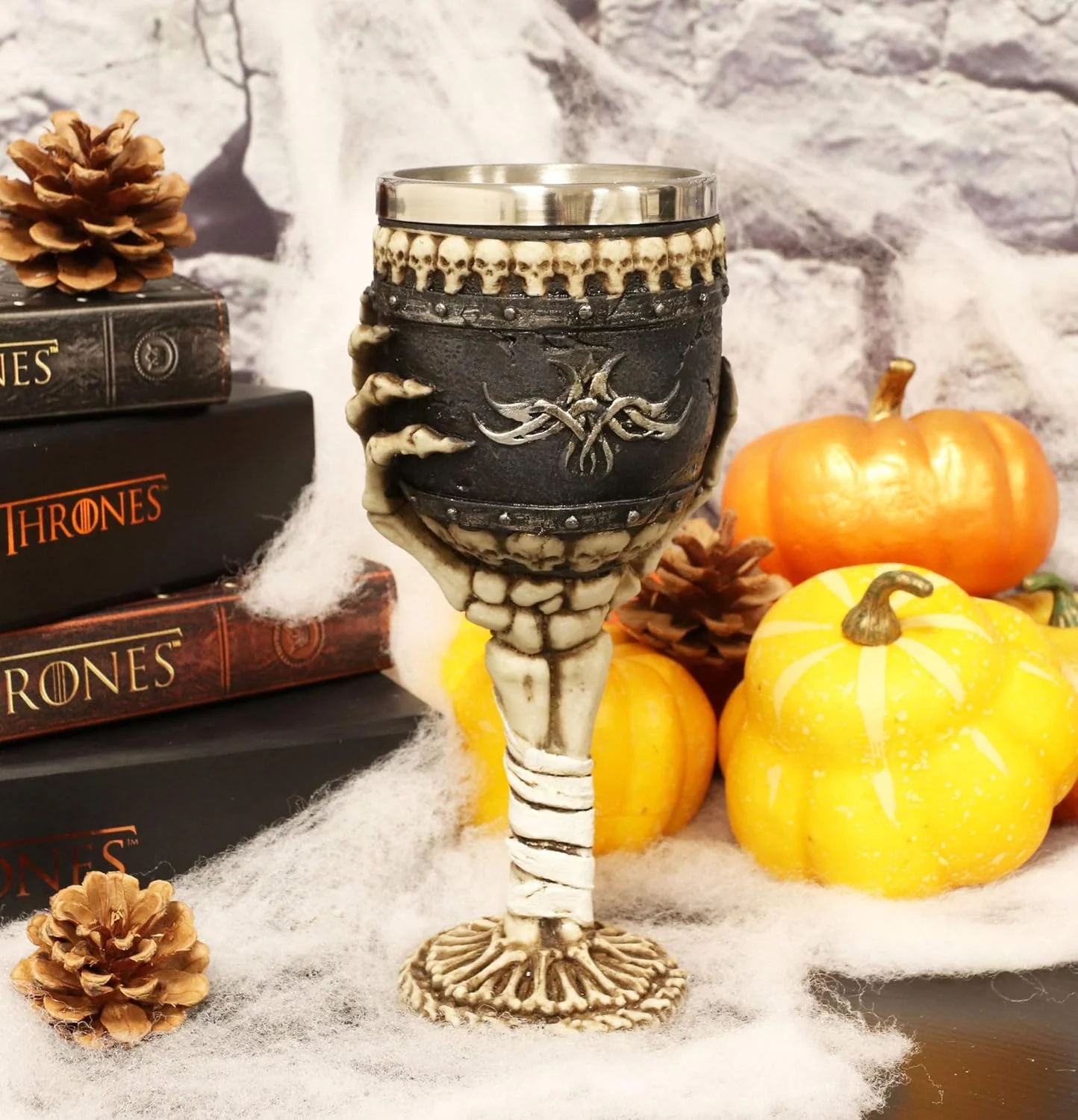 Spooky Graveyard Ossuary Skeletal Skeleton Hand Bones Wine Chalice Goblet 6Oz Drinking Cup Macabre Evil Mummy Grip Of Death Accent