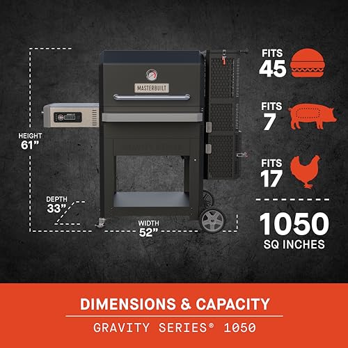 Masterbuilt? Gravity Series? 800 Digital Charcoal Grill, Griddle and Smoker with Digital Control, App Connectivity and 800 Cooking Square Inches in Black, Model MB20040221