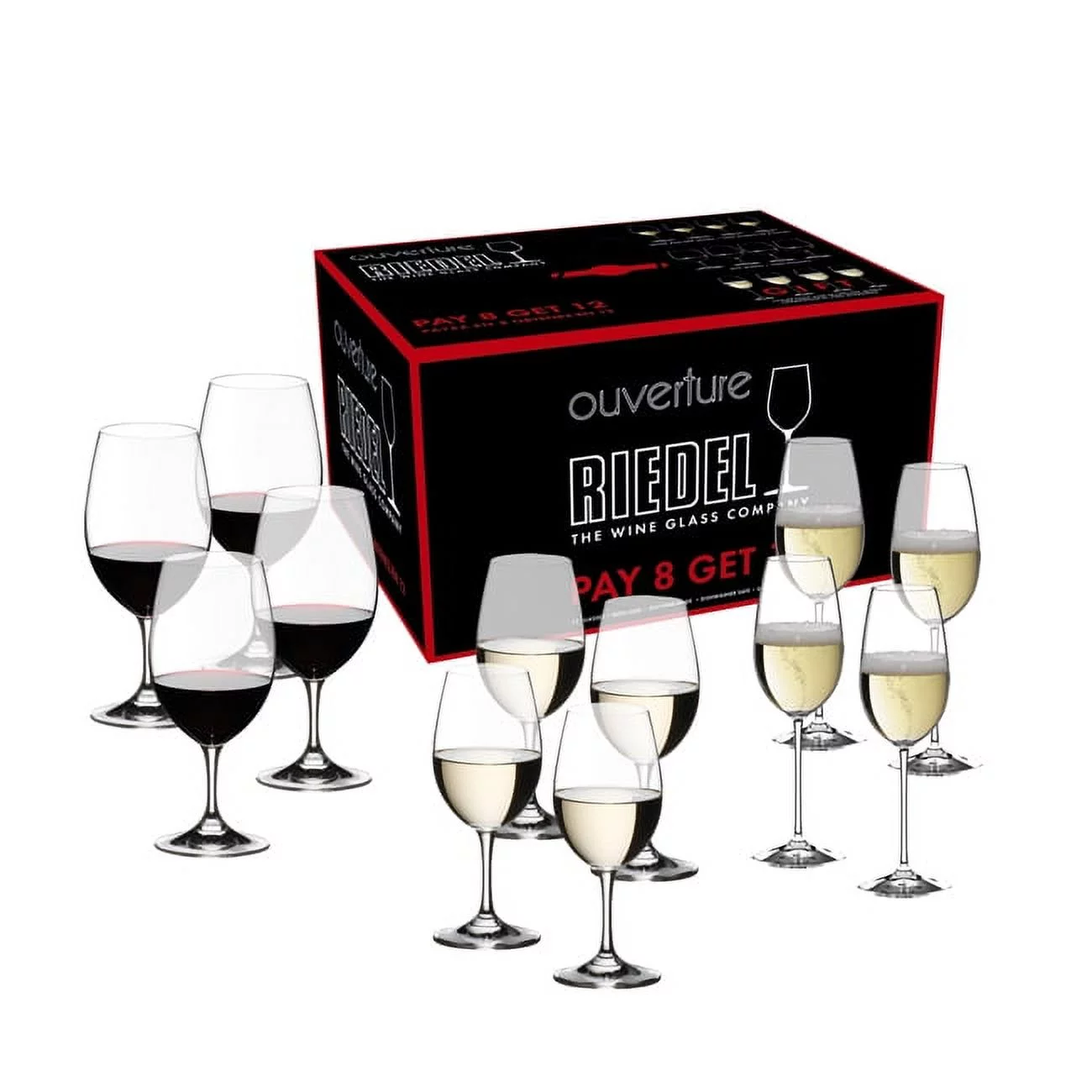 Riedel Ouvertur-e Red/White Magnum and Champagne Pay 8 Get 12 Glasses - Set of 12