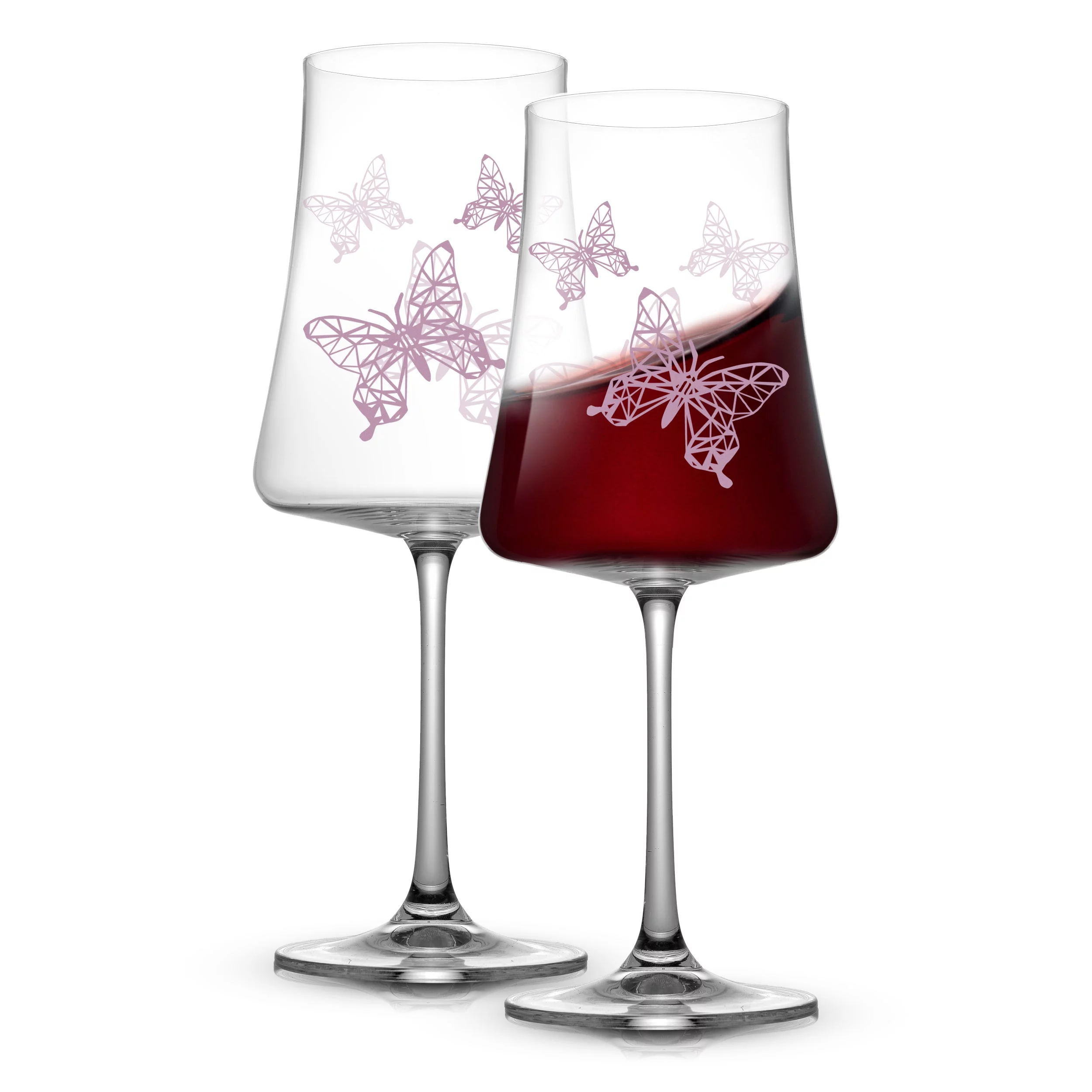 JoyJolt Meadow Butterfly Collection European Crystal Stemmed Red Wine Glass - Set of 2