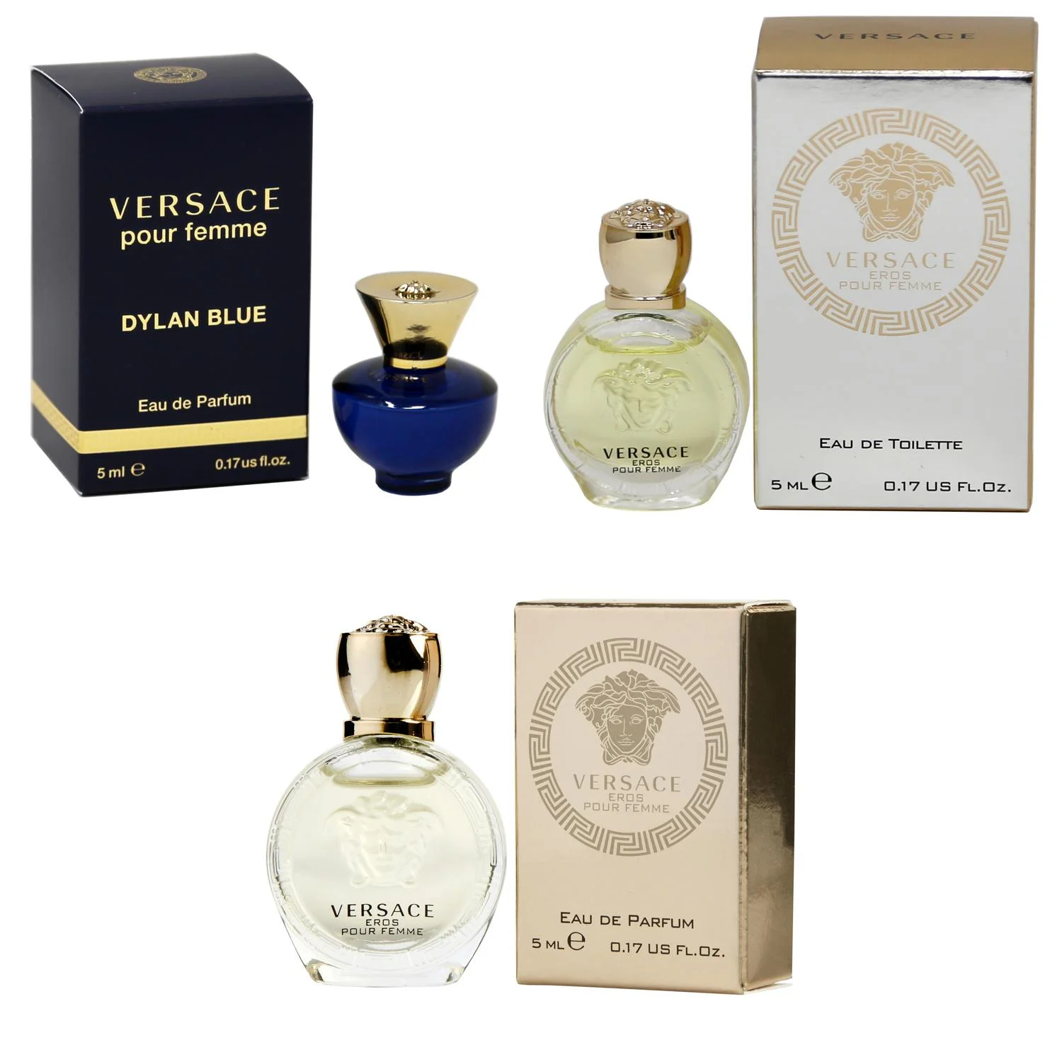 Versace Dylan Blue Femme EDP, Eros Women EDT, Eros Women EDP  - 5ml 3PK Kit