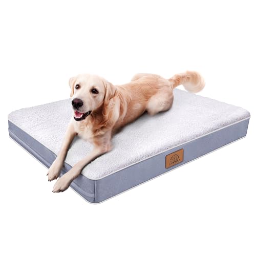 Orthopedic Dog Bed for Large Dogs - Big Waterproof Dog Crate Bed with Removable Washable Cover, Egg Crate Foam Support, Anti-Slip Bottom, Deluxe Plush Pet Bed Mat (Grey)