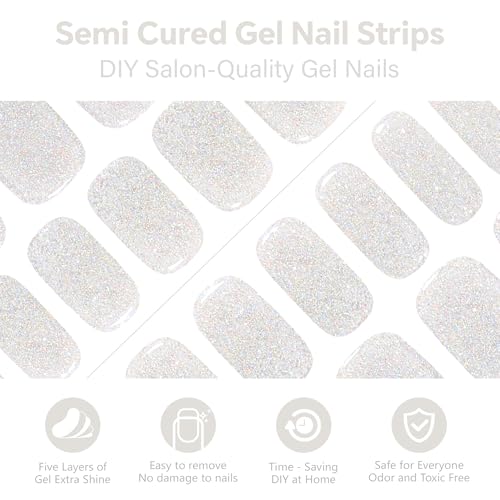 Semi Cured Gel Nail Strips-Easy Apply Christmas Gel Nail Stickers Holiday Semi Cured Manicure Strips with Sparkling Xmas Designs (Classic Yule)