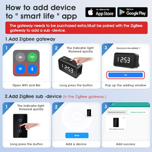 Zigbee Smart Touch Wall Light Switch, Requires ZigBee Hub, No Neutral Wire, No Capacitor, 3 Gang Single Live Wire Light Switch, Work with Alexa Google Assistant, Support Tuya Smart Life, Black