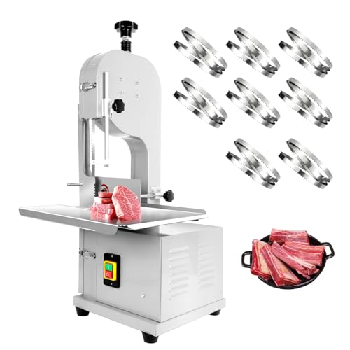 1500w Electric Meat Bone Saw, Stainless Steel Tabletop Meat Bandsaw for Butchering, Cutting Thickness 0.8-7.1 Inches, Commercial Frozen Meat Cutting Machine with 6 Blades, Workbeach 19.3 