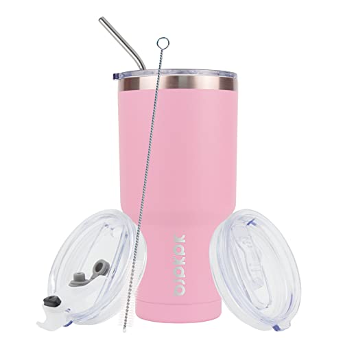 BJPKPK Insulated Tumbler 20 oz Stainless Steel Coffee Travel Thermal Cup With lids And Straws,Light Pink