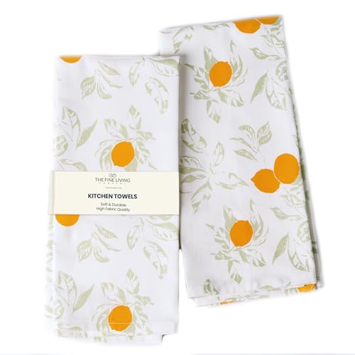 The Fine Living Co. 100% Cotton Merry Christmas Kitchen Towels, 18'x28' Set of 2 (Cherry Red & Green)