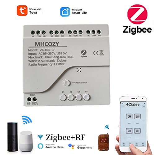 AC/DC Zigbee Wireless RF Remote Control Relay Switch,Work with Home Assistant ZigBee 2mqtt (85-250V 4CH)
