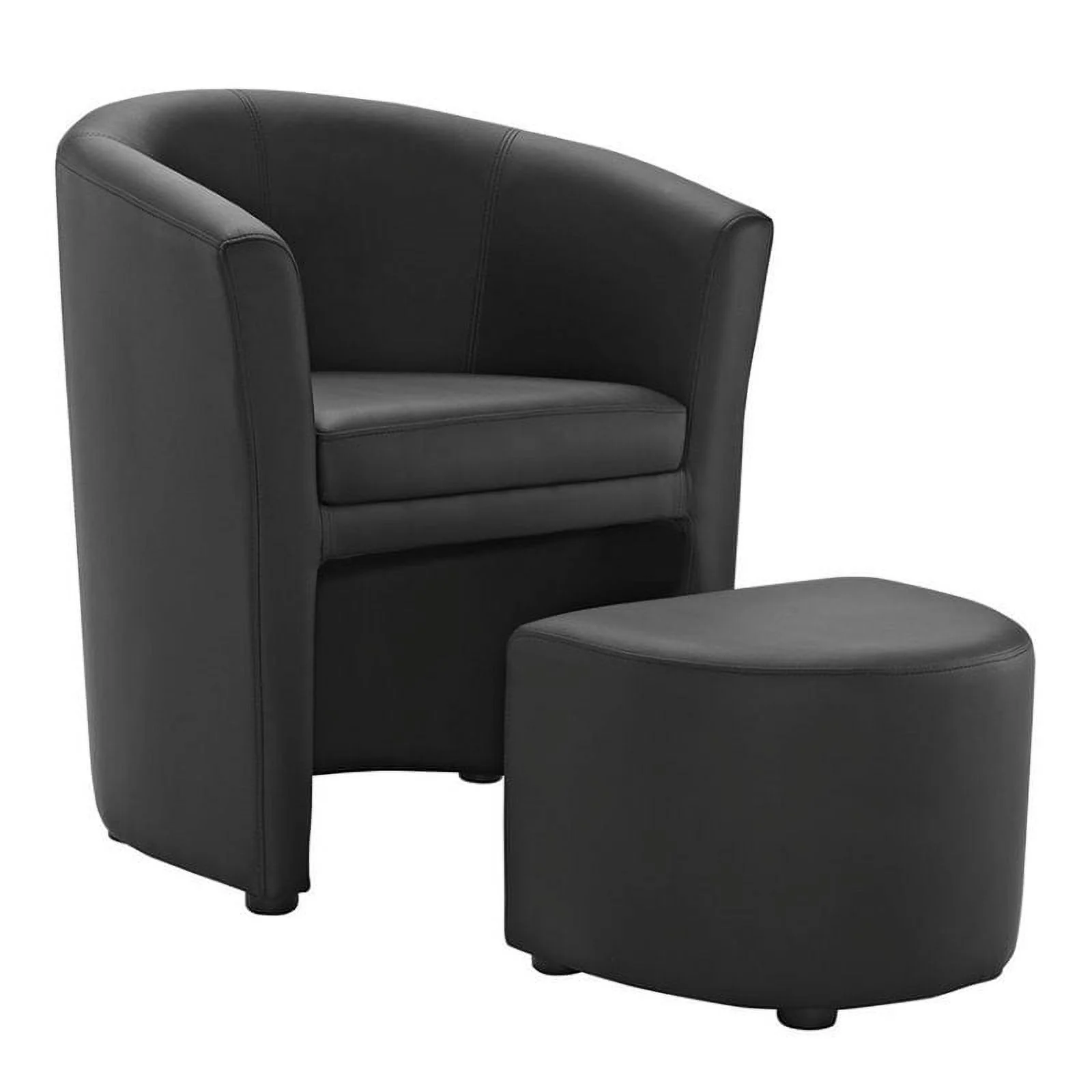 Home Square 2 Piece Faux Leather Accent Chair Set with Ottoman in Black