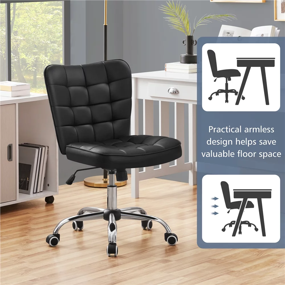 SmileMart Modern Tufted Faux leather Armless Desk Chair for Home Office, Black