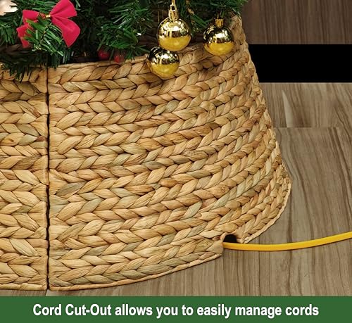CENBOSS Rattan Christmas Tree Collar, Wicker Tree Skirt & Stand Base Cover (Brown Wash, 24 inch)