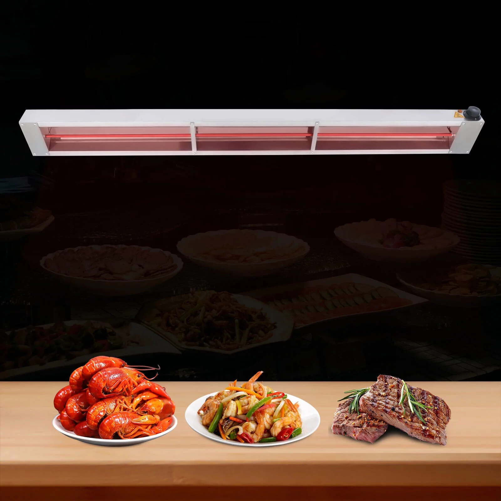 Miumaeov 60'' Stainless Steel Commercial Electric Strip Food Heater Electric Food Warmer with Cord and Plug 110V 1000 W Commercial Heat Lamp Overhead Food Warmer