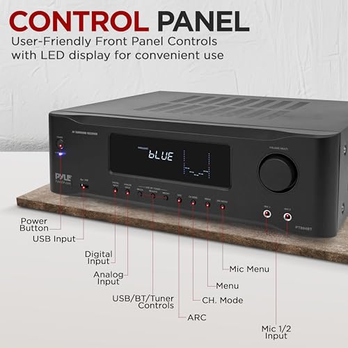 Pyle 5.2-Channel Hi-Fi Bluetooth Stereo Amplifier - 1000 Watt AV Home Speaker Subwoofer Sound Receiver w/ Radio, USB, RCA, HDMI, MIC IN, Wireless Streaming, Supports 4K UHD TV, 3D, Blu-Ray