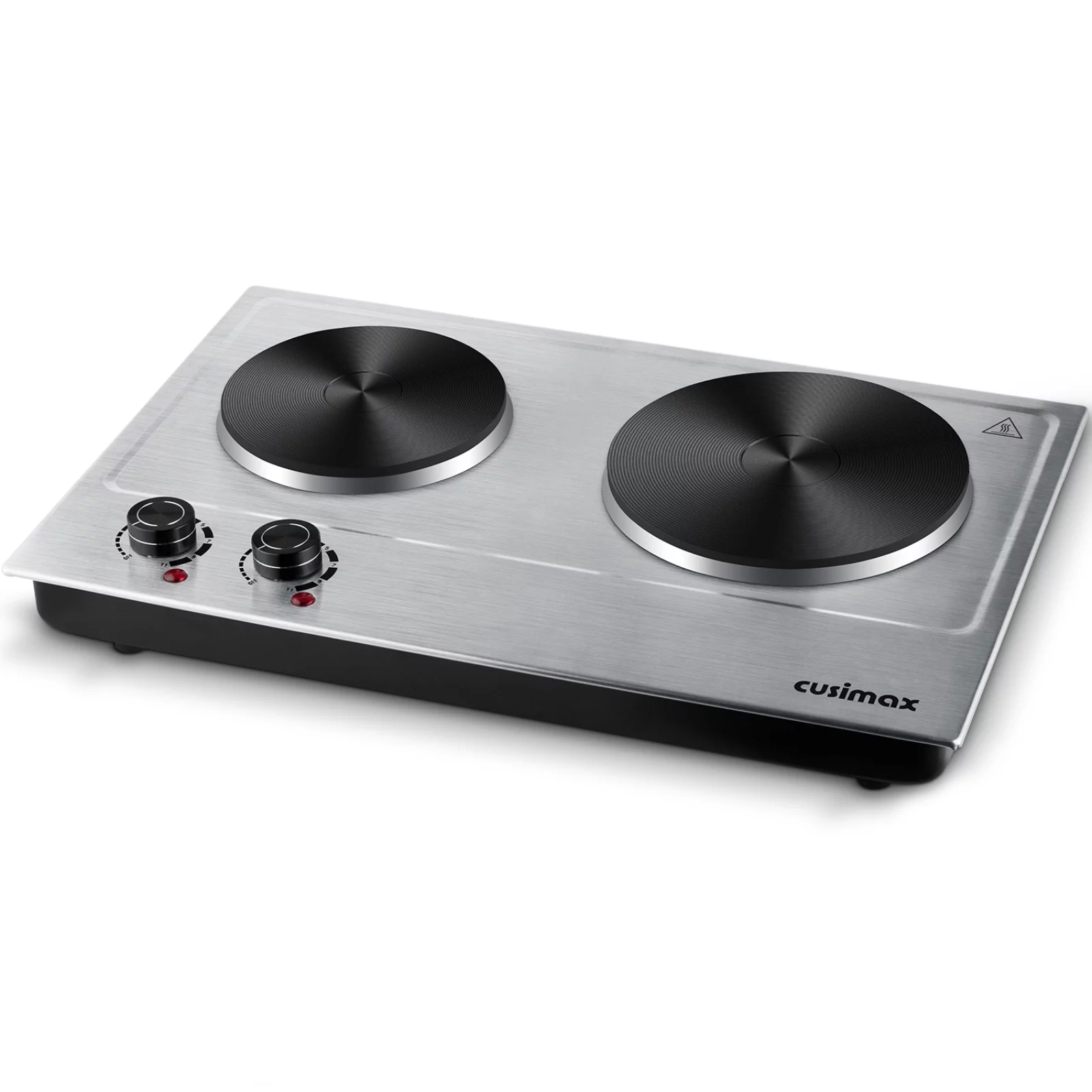 CUSIMAX 1800W Electric Double Hot Plate, Stainless Steel, Portable, Cast Iron Hot Plates Cooktop, Silver