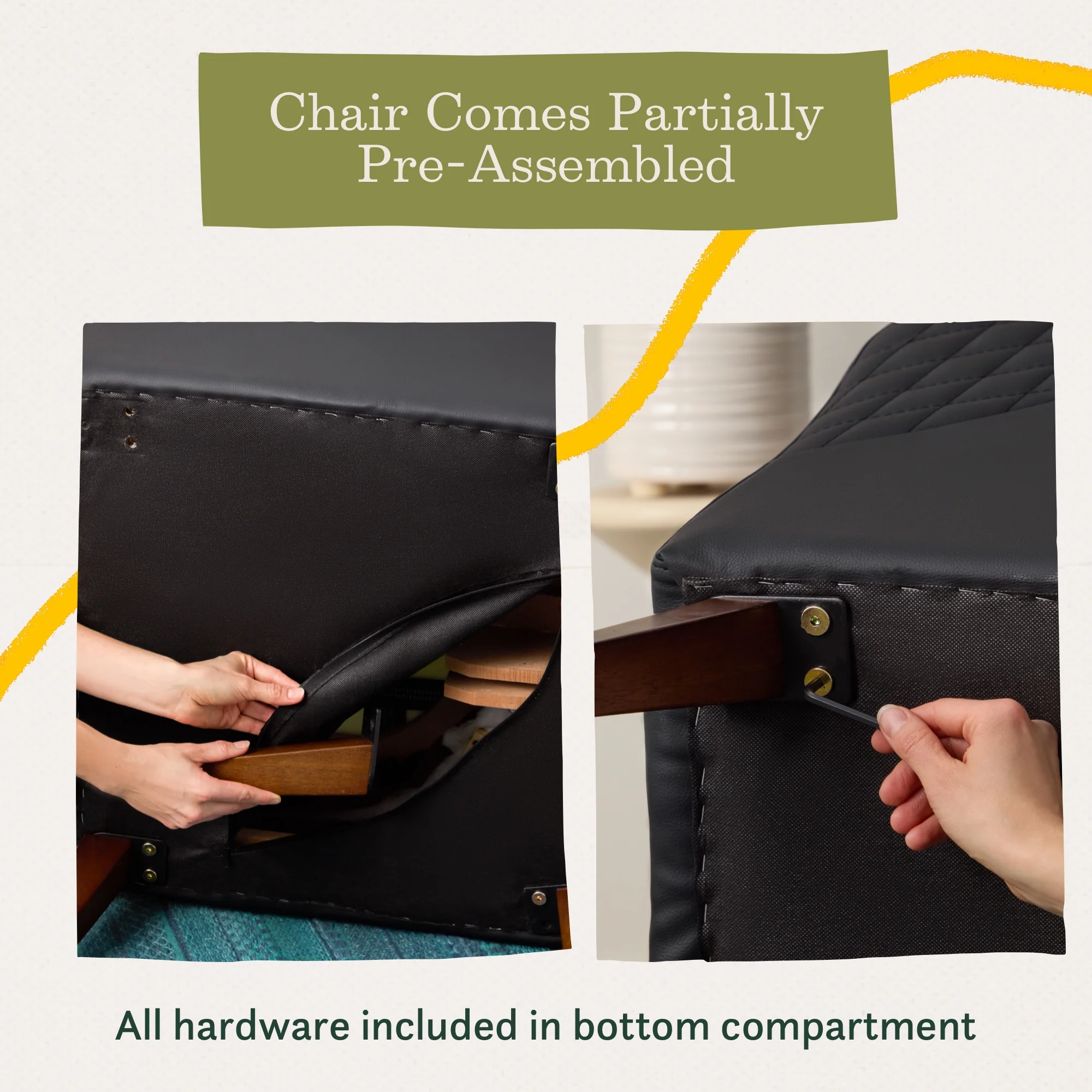 Mayview Upholstered Club Chair, Black Faux Leather