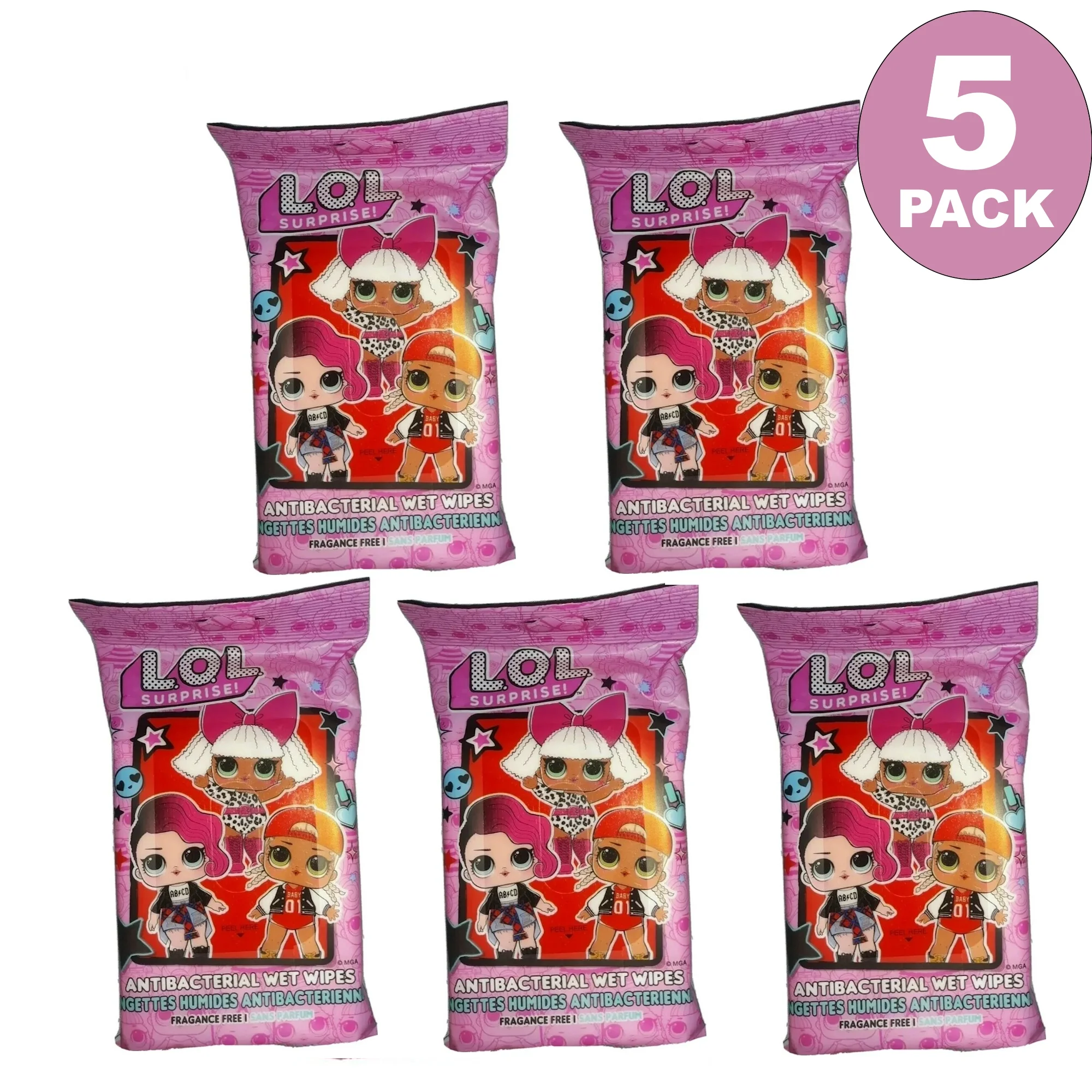 Lol Antibacterial Wet Wipes, Fragrance Free, 16 wipes Each, PACK OF 5 *EN