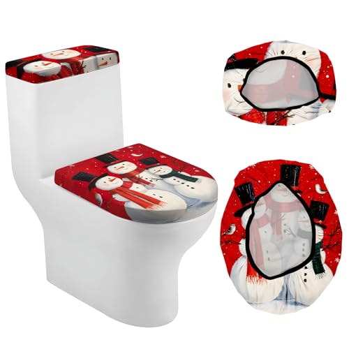 Christmas Toilet Lid Cover, Dust Splash Resistant Toilet Seat Cover and Washable Toilet Tank Protector Reusable Home Bathroom Accessory Decoration