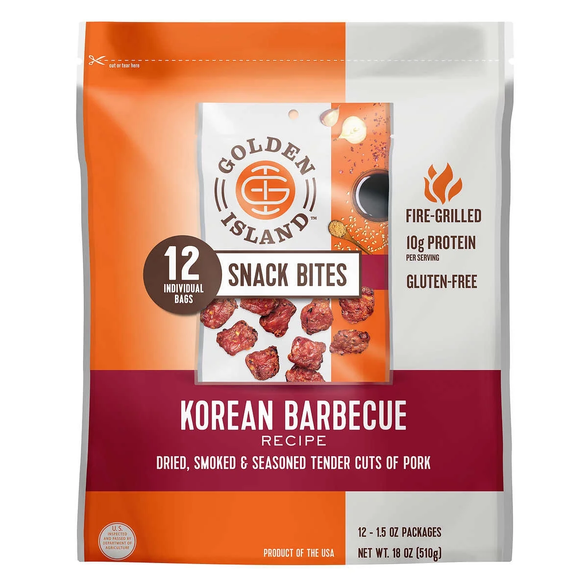 Golden Island Pork Snack Bites Korean Barbecue 1.5 Ounce (12 Count)