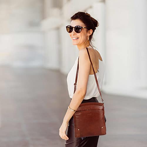 Terry Large Soft Real Leather Womens Crossbody Handbags and Purses-Triple Zip Premium Sling Crossover Shoulder Bag