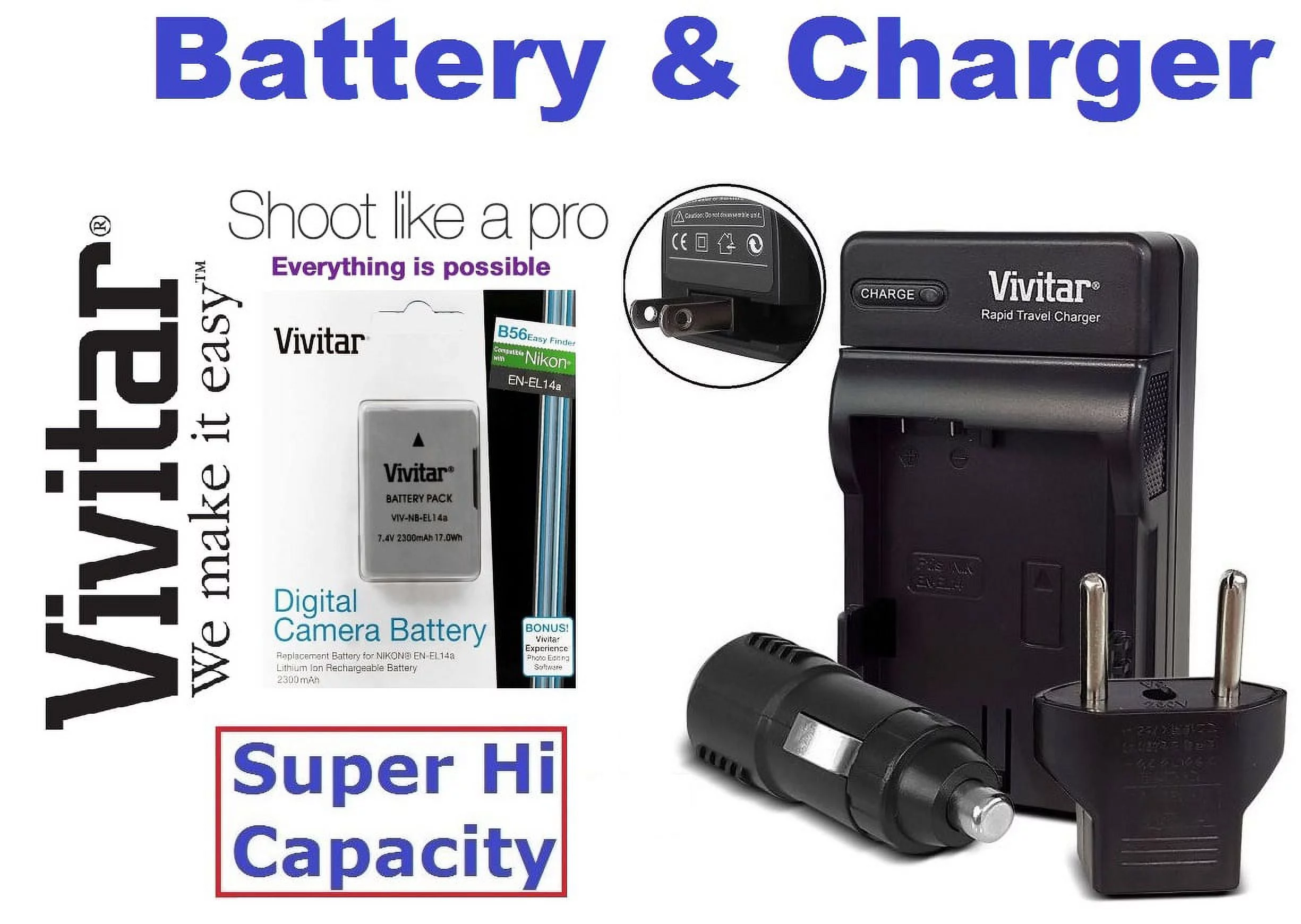 Super Hi EN-EL14a Li-Ion Battery With Dual Volt Charger For Nikon D3400 D5600