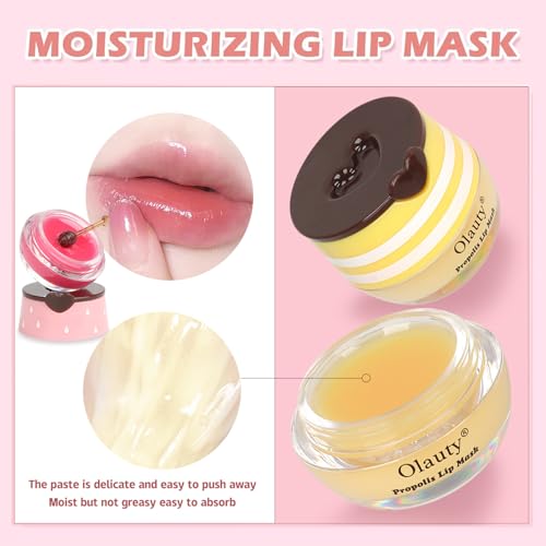 6 PCS Bee Lip Balm Mask Honey Pot, Honey Lip Balm Bulk, Moisturizing Lip Sleep Masks Hydrating Prevention Dry and Crack Lip Scrubs, Propolis Lip Mask Overnight Reduce Lip Lines
