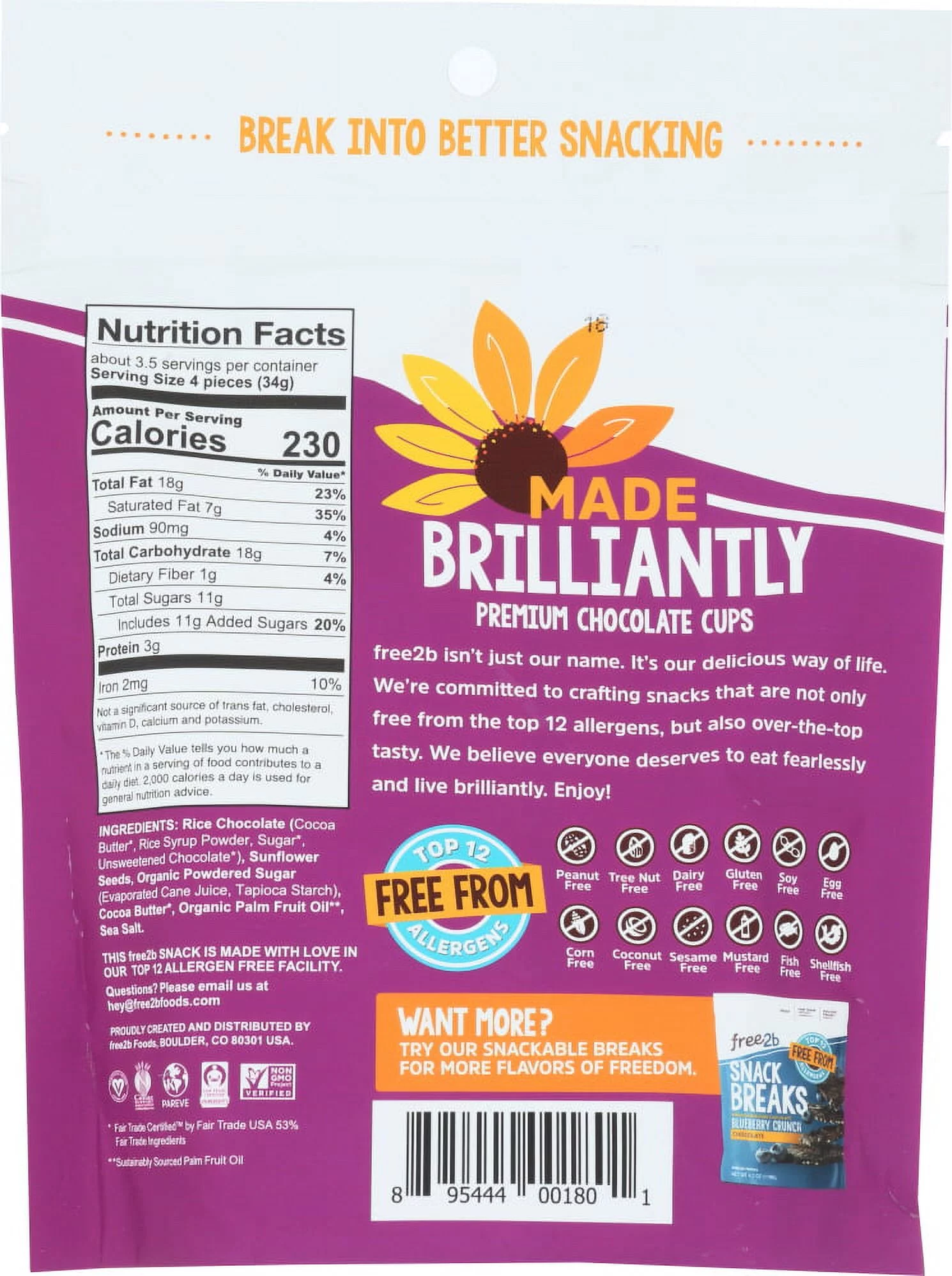 FREE2B FOODS: Rice Chocolate Sun Cups Minis, 4.2 oz