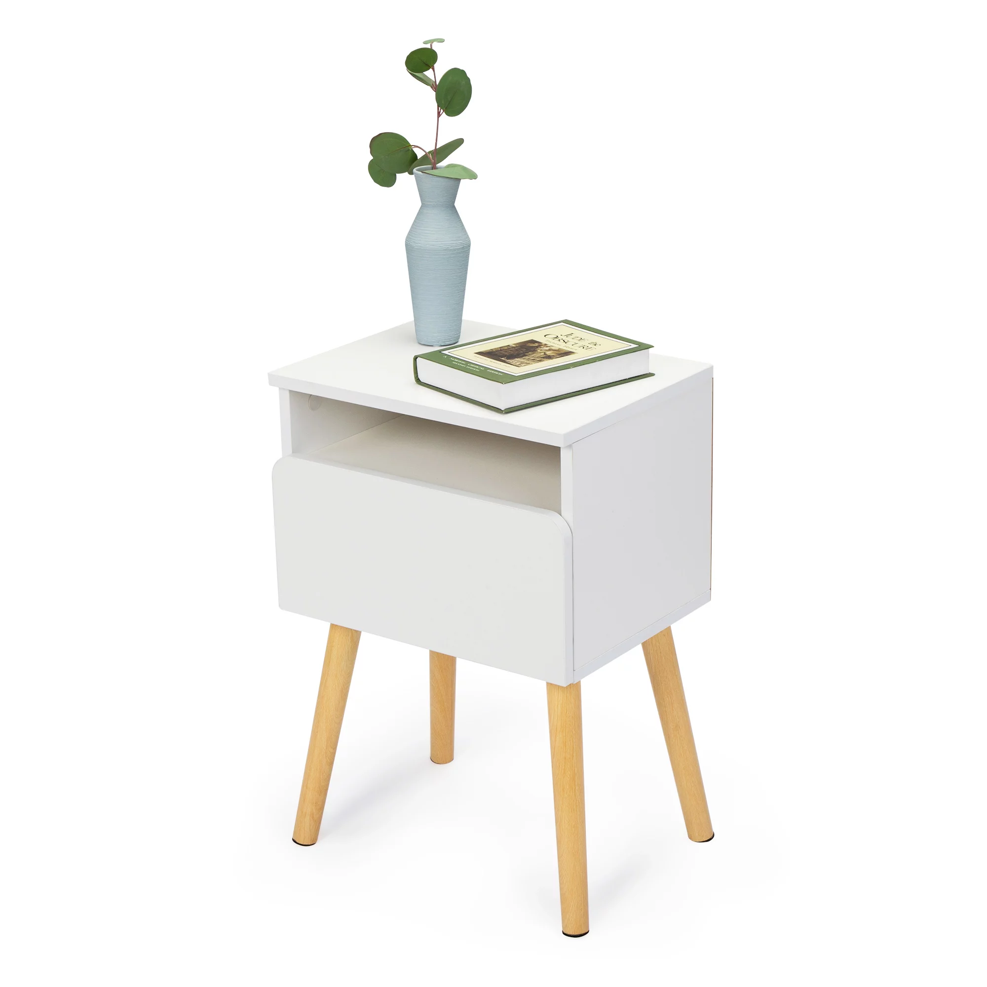 iRerts Nightstands Set of 2, Modern Sofa Side Table Nightstand with Storage Drawer and Shelf, Wood Bedroom End Tables Night Stand, Bedside Table for Bedroom Living Room, White