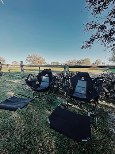 Nice C Hammock Camping Chair, Camping Chair Rocker, Swinging Chair, High Back with Stand, Cup Holder, Side Pocket, Heavy Duty (1, Black w/footrest)