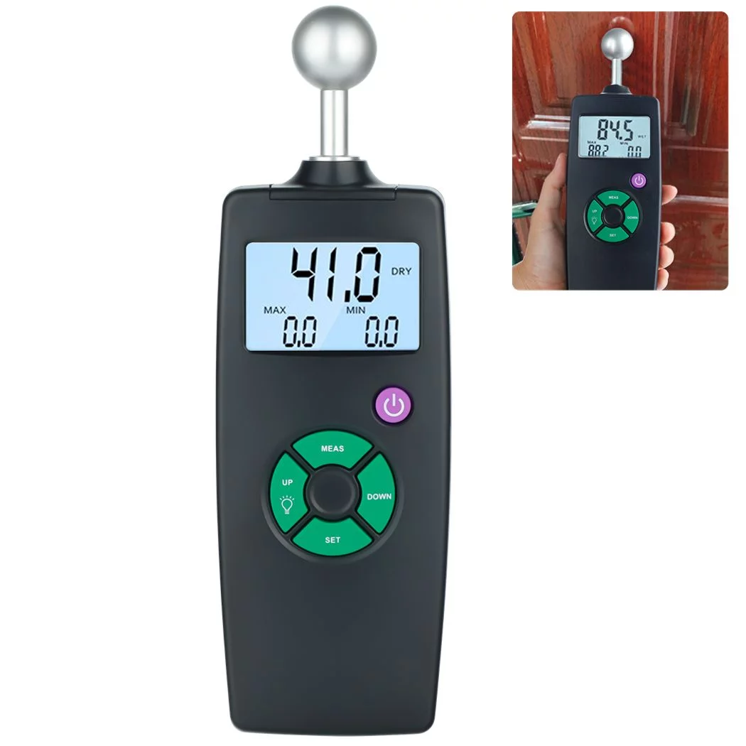 Sensitive Pinless Wood Moisture Meter， AAA Battery Powered Digital Moisture Sensor, Cordless LCD Display Dampness Tester for Masonry Wood Brick Plaster Wall, 0.8-1.6inch Measurement Depth