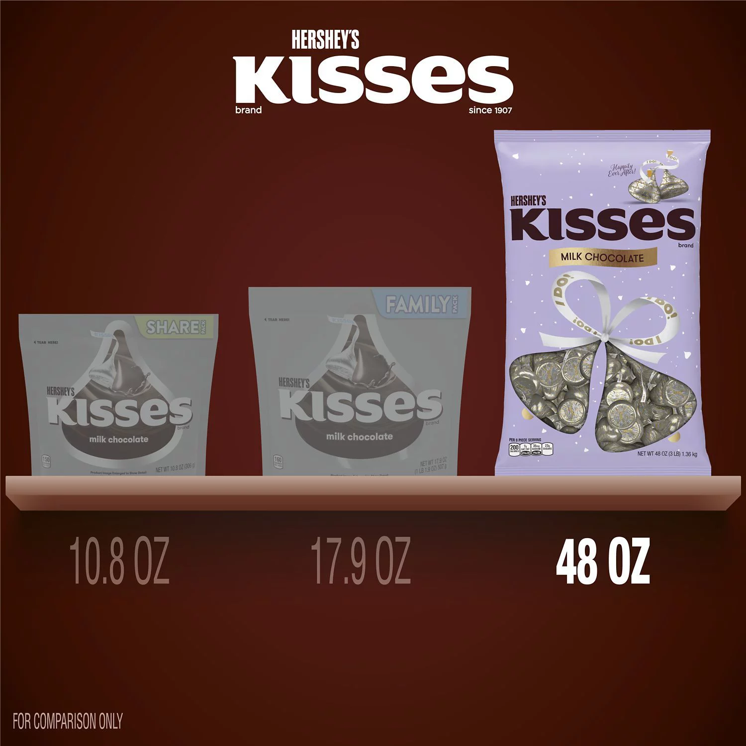 HERSHEY'S, KISSES Milk Chocolate Wedding Candy, Individually Wrapped, Gluten Free, 48 oz, Bulk Bag