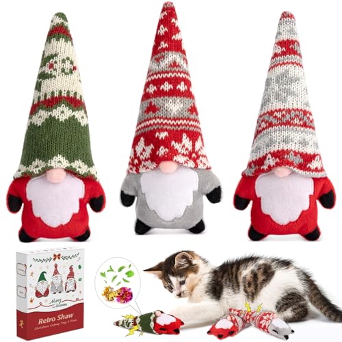 Retro Shaw Christmas Cat Toys, Xmas Catnip Toys for Indoor Kitten Kitty, Safe Kitten Teeth Cleaning Toy, Interactive Cat Chew Kitty Kicker Toy Santa Claus