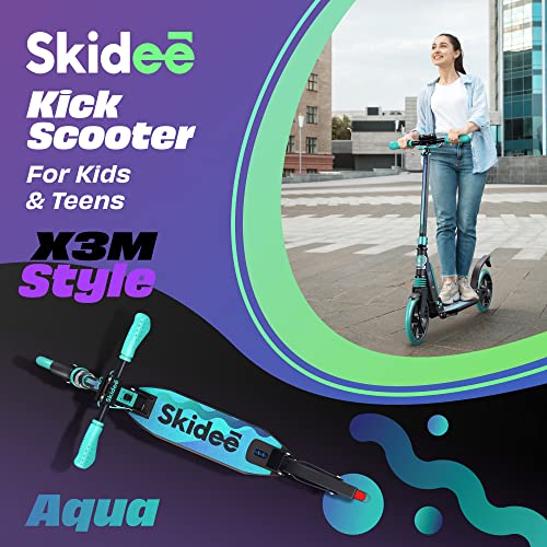 Skidee Adult & Teen Scooter Adjustable Height, Folding, Large Wheels, Lightweight, Durable, Anti-Shock Suspension, Up to 220 lbs