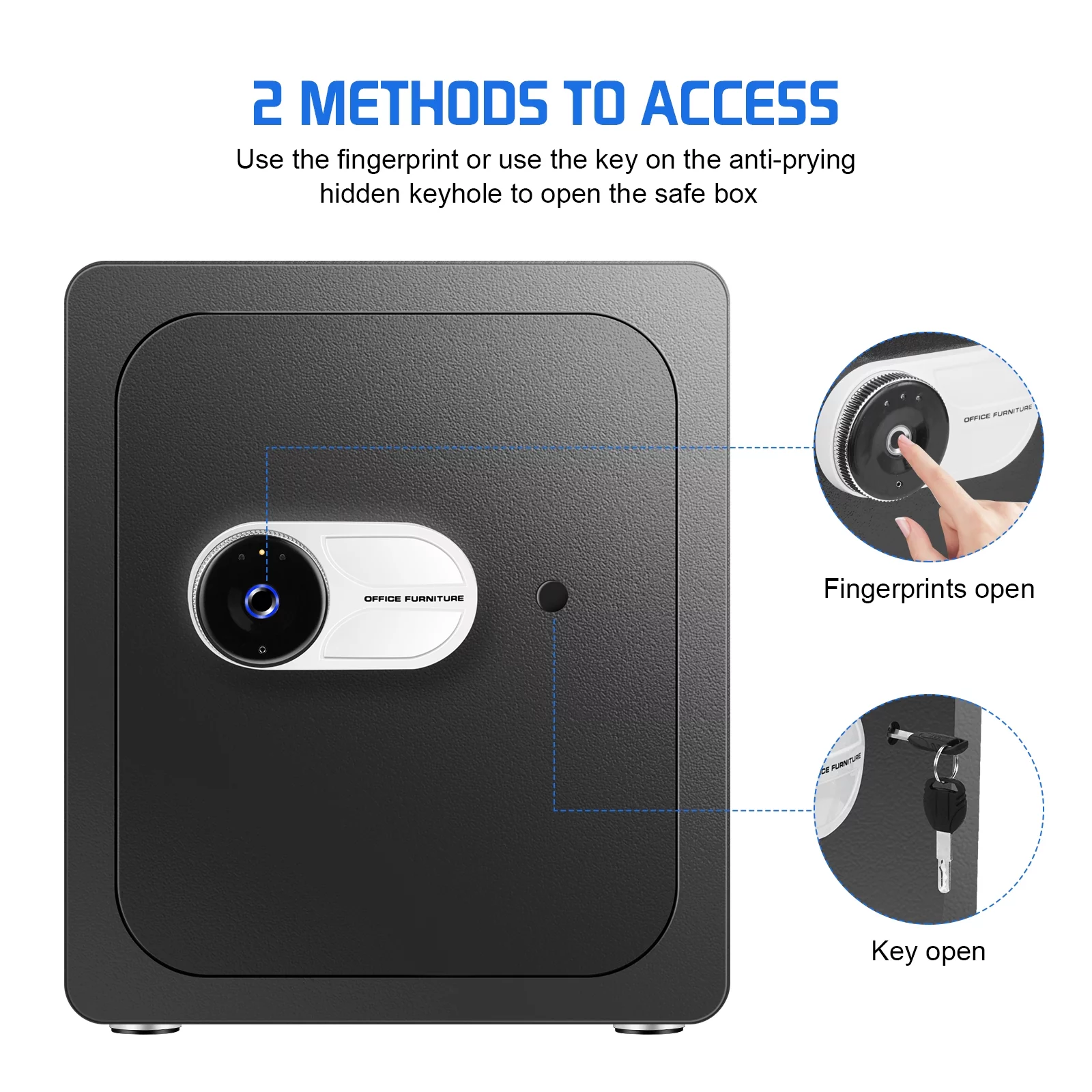 Valuables Safe Box: Home Security Box with Fingerprint Access and Removable Shelf, Black