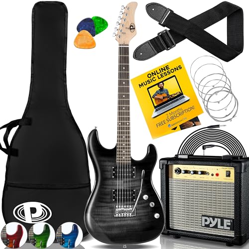 Pyle Electric Guitar Kit with Amp, Full Size Instrument with Humbucker Pickups, Guitarra Electrica Amplifier and Beginner Bundle Accessories, 39