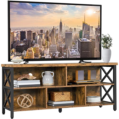 Yaheetech TV Stand for TVs up to 65 Inch, Industrial Entertainment Center with Storage Compartments, Media TV Console for Living Room, Gray