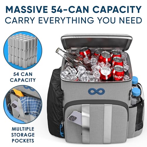 Everlasting Comfort Insulated Cooler Backpack - 54 Can, Leakproof Liner, Waterproof Zipper, Soft Backpack Cooler Bag for Men and Women - Beach, Picnic, Camping, Lunch