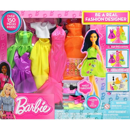 Barbie Be a Real Fashion Designer Neon Edition – DIY Dress-Up Craft Kit with Neon Fabrics & Accessories – Design Custom Outfits for Barbie Dolls – Gift for Creative Girls Ages 6+