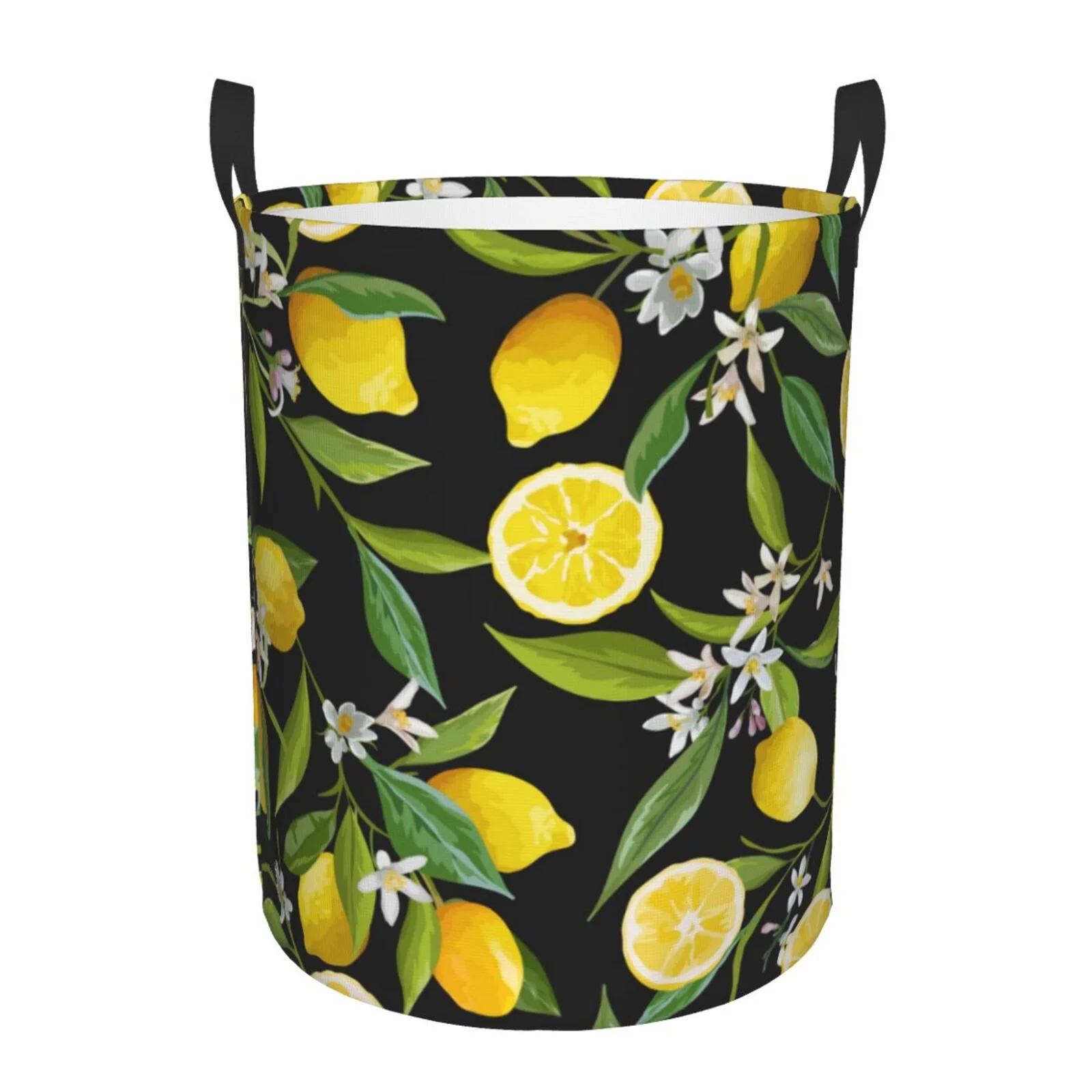 Balery,Laundry Hamper With Handles Laundry Basket Lemon Fruits Flowers Leaves Round Laundry Baskets Circular Hamper For Bathroom Organizer Basket Lightweight Storage Baskets For Bathroom