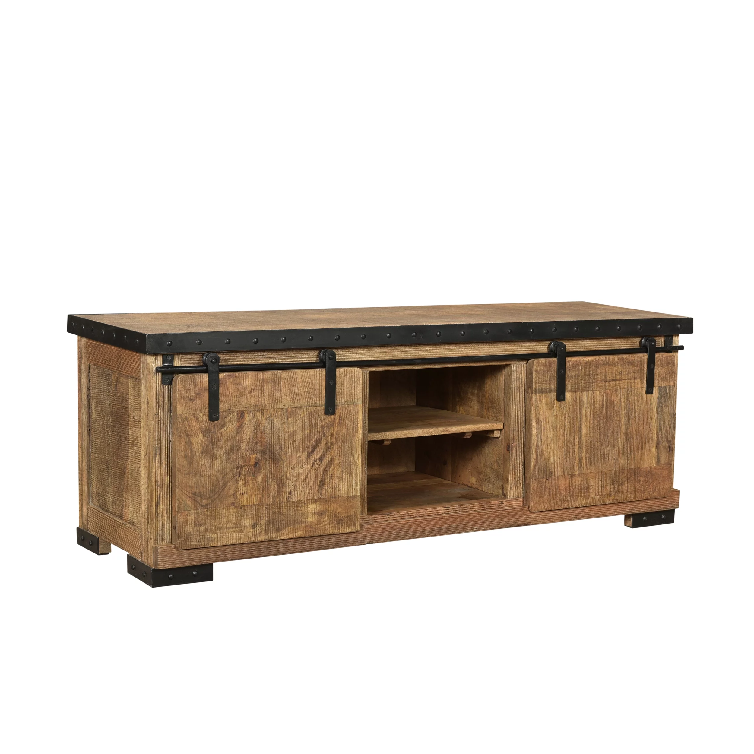 Noble House Zarnish Modern Industrial Mango Wood TV Stand, Natural and Black