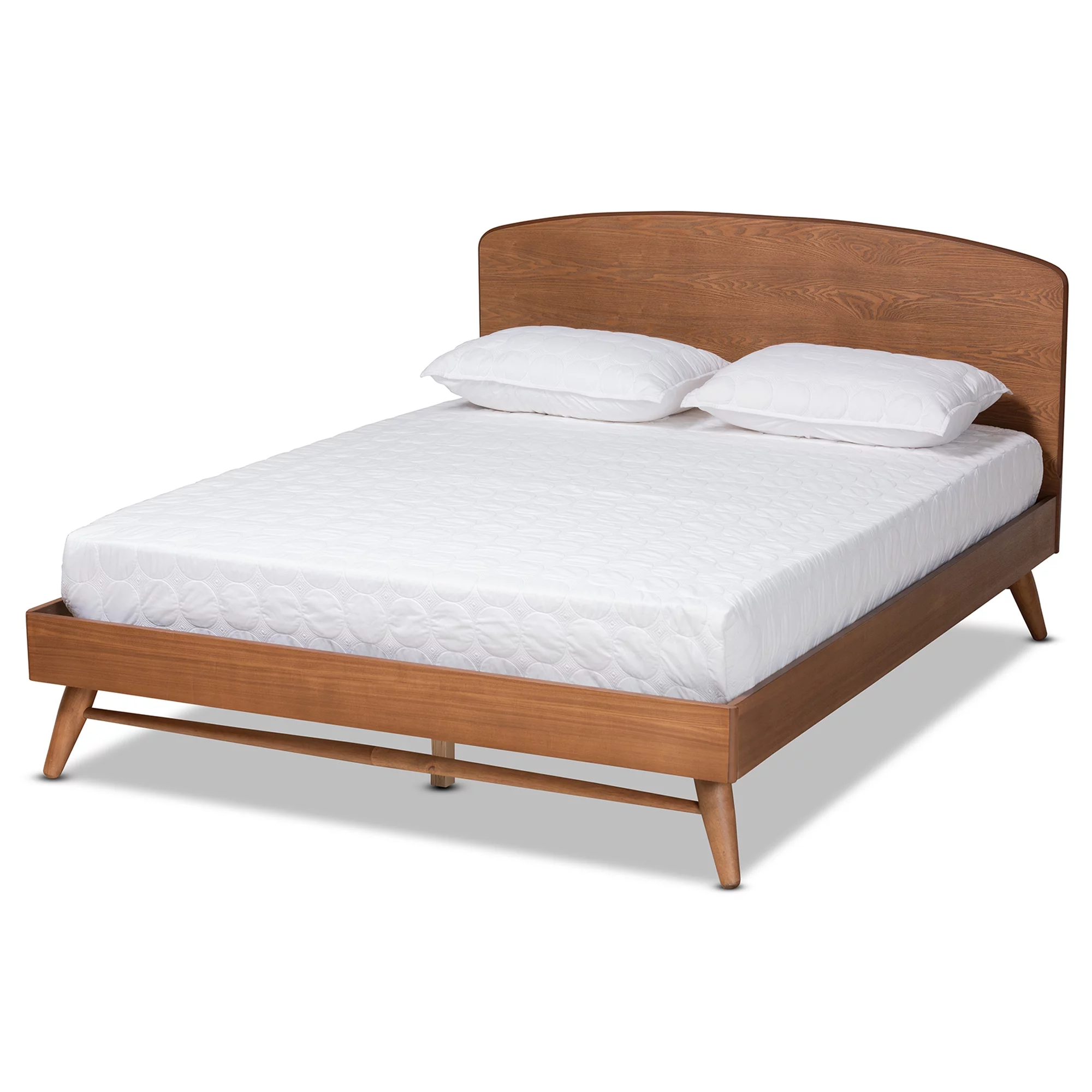 Baxton Studio Keagan Mid-Century Engineered Wood Back Support Platform Bed, Queen, Walnut Brown
