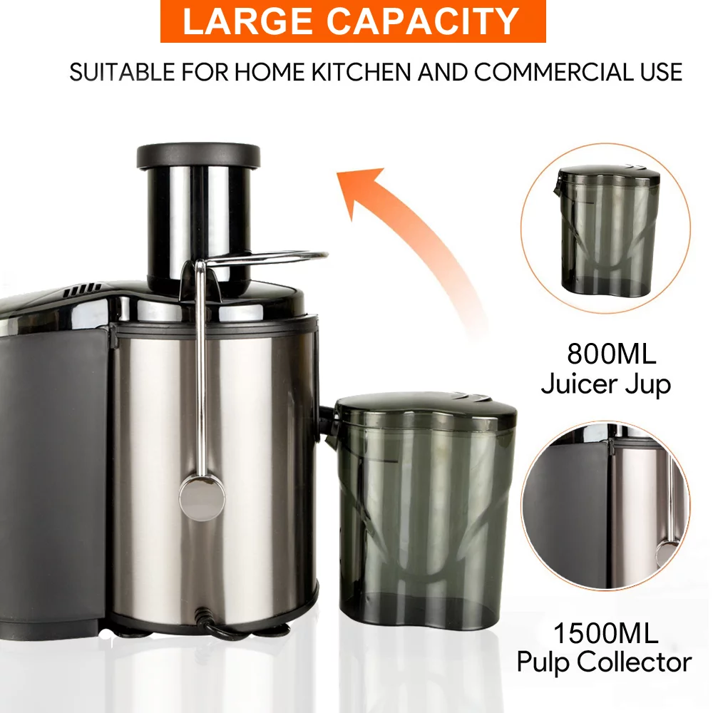 Xhy Electric Juicer with 2 speeds, Easy Clean, 65mm wide mouth, Stainless Steel (BPA Free), Black