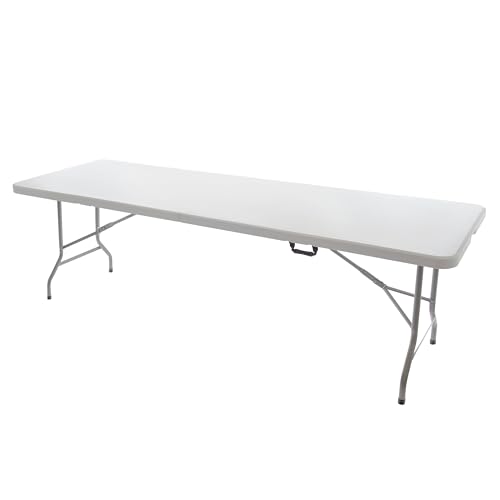 CARTMAN 6FT Folding Picnic Table Portable Fold-in-Half Plastic Dining Picnic Party Table with Tablecloth, White